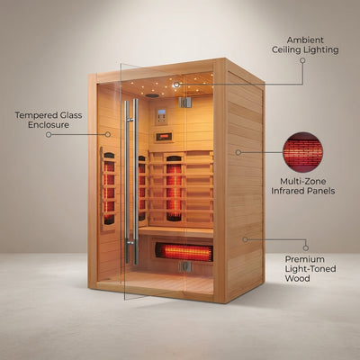 Infrared Sauna Cabin Designed for Home Wellness, Multi-Zone Heating, Tempered Glass, FSC-Certified Wood