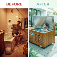 Cold Plunge Tub Built for Daily Recovery, Cedar Cabinet, 304 Stainless Steel, Multi-Stage Filtration — Before & After